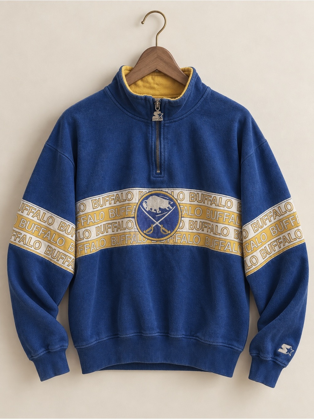 Vintage Starter Buffalo Sabres Funnel Neck Quarter Zip Center Logo